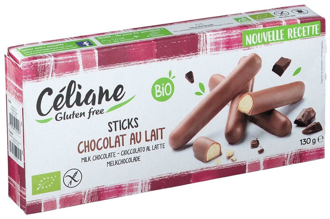 Céliane Sticks Chocolat au lait Bio 130 g Barre