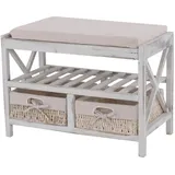 MCW Schuhregal MCW-C48, Sitzbank Schuhablage, Shabby-Look Vintage 45x65x34cm ~ weiß