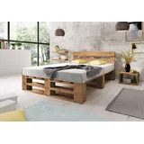 Lermowood Palettenbett M2 140 x 200 cm mit Kopfteil Eiche Holzbett Massivholzbett Bett aus Paletten Seniorenbett Kinderbett Jugendbett - Braun