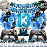 Betensh 13. Geburtstag Junge Videospiel Tortendeko, Luftballons Blau, Gamepad Ballons, Banner, 18 bedruckte Latexballons, 13. Geburtstag Junge Deko Set