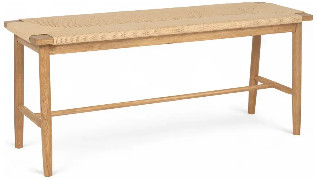 Bank Emirsa aus Eichenholz und Papiergarn - 110 cm, Natur/Beige