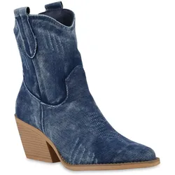 Damen Cowboy Boots in Dunkelblau Denim