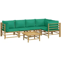vidaXL 6-tlg. Garten-Lounge-Set mit Grünen Kissen Bambus