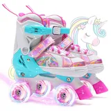 OLYSPM Rollschuhe Mädchen,Rollschuhe Kinder,4 Größen Einstellbare Rollschuh mit 8 Blinkenden Rädern für Jungen,Mädchen,Anfänger(Rosa)