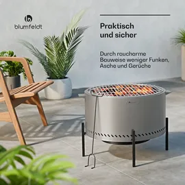 Blumfeldt Ignite Pure Feuerschale Edelstahl inkl. Grillrost und Regenhaube Silber