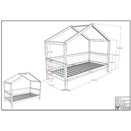 Vipack Hausbett 90 x 200 cm Buche massiv weiß lackiert