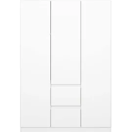 Rauch Möbel Nidda, Drehtürenschrank mit 2 Schubkästen, Kleiderschrank Schrank Garderobe Wäscheschrank Ankleide weiß, Kleiderschränke, 3-türig, grifflos mit Push-to-Open-Funktion, Farbe Alpinweiß, 136x197x54cm