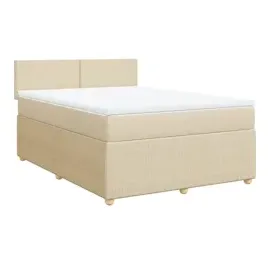 vidaXL Boxspringbett mit Matratze Creme 140x190 cm Stoff