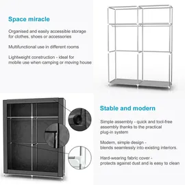 Intirilife Faltschrank 108x45x170 cm in MAUS GRAU - Schrank mit Reißverschluss aus Stoff Kleiderschrank mit Kleiderstange, Seitentasche und Fächern
