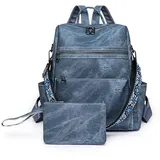 Puwuzixi Frauen Rucksack Wasserdicht Anti-Diebstahl Leichtgewicht PU Mode Reisen Mehrzweck Cabrio Geldbörse Umhängetasche Handtasche Rucksack(Blue)