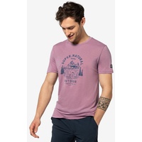 SUPER.NATURAL Print-Shirt für Herren, kurzam aus Merino M LANDI TEE mit coolem Auto Motiv rosa XL