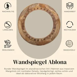 Marrakesch Orient & Mediterran Interior Wandspiegel Ablona 90cm - Skandinavischer Spiegel rund aus Holz