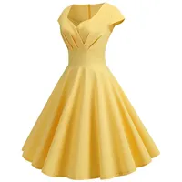 50er Rockabilly Petticoat Kleid Damen Hepburn Einfarbige Abendkleid Kurzarm Ballkleid mit V-Ausschnitt A-Linien Swing Cocktailkleid Hohe Taille Partykleid Abiballkleid Brautjungfern Kleider
