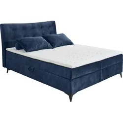 Boxbett ED EXCITING DESIGN "Melrose", blau (dunkelblau), B:162cm L:210cm, 100% Polyester, Komplettbetten, Boxspringbett, inkl. Topper