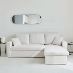 Ecksofa mit weißem Bouclé Stoff - 3-Sitzer, umkehrbarer Ecksessel, Teddystoff, Stauraum für Bettzeug - Ida