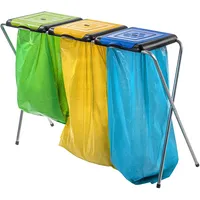 KADAX Ständer für Mülltrennung, stabiler Müllsackhalter mit Kunststoffdeckel, Müllsackständer, Abfallbehälter, Müllbeutelhalter, Müllständer (Dreifach)