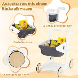 Costway Kaufmannsladen, Kaufladen Kinder mit Einkaufswagen, Supermarkt Holz mit Kasse & 2 Tafeln, Einkaufsladen für Kinder ab 3 Jahren