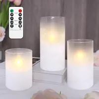 Holitown Flammenloses Kerzenset aus Glas, 3er-Set, mit Fernbedienung, Timer, LED, Warmweiß, Batteriebetrieben (Weiß)