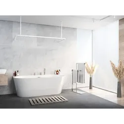 KS Handel 24 Alu Duschvorhangstange Weiss 70x165x70 cm barrierefrei passend für Badewanne, U-Form, inkl. Deckenhalterungen, inkl. Ringe