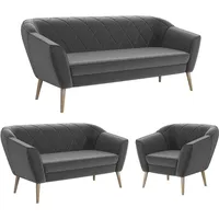 MEBLINI Mini Sofa Set 3-2-1 für Wohnzimmer - Mini Lounge für sechs Personen - Küchensofa - Sofa Klein - Sitzgarnitur - Polstergarnitur - Sofagarnituren - Gisela - 3+2+1 - Dunkelgrau Samt