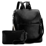 Rucksack Damen, Anti Diebstahl Kunstleder Rucksack Tasche 2 in 1 Elegant Cityrucksack Wasserdicht Rucksackhandtasche mit Geldbörse für Frauen Mä...