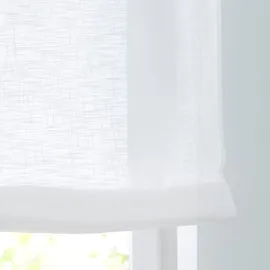 Kutti Woody weißes Raffrollo Raffgardine mit Schlaufen und Holzkugeln,Reine Baumwolle, Landhaus-Gardine Küche,Leinen-Optik, Breite 120 cm x Höhe 140 cm