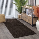 Surya Home Shaggy Berber Teppich Läufer - Flauschiger Teppich für Wohnzimmer, Schlafzimmer, Berber Langflor Hochflor Teppich Weiss flauschig - Teppich Läufer 80x220 cm Läufer Flur in Braun