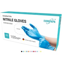 EUROPAPA Nitril-Handschuhe Medical Einmalhandschuhe Untersuchungshandschuhe (100 Stück, puderfrei ohne Latex, Gummihandschuhe) unsteril latexfrei disposible gloves blau XS