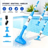 3 in1 Poolsauger Kabelloser, Akku Handpoolsauger, 90 Min Laufzeit, Teleskopstange & Bürste, Mit Filterelement, für Sand und Schmutz, 0.23L, Blau
