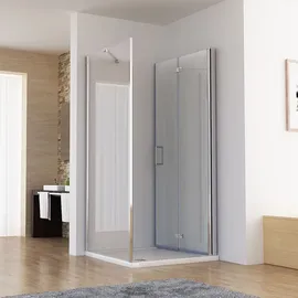 MIQU Duschkabine Eckig mit Falttür 80 x 75 cm grau/NANO Glas 185 cm DB7580