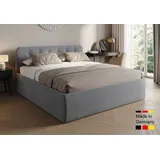 home collective Polsterbett 100x200 cm Doppelbett Bett mit verstellbarem Lattenrost & Bettkasten, gepolstertes Kopfteil, Germany | Grau