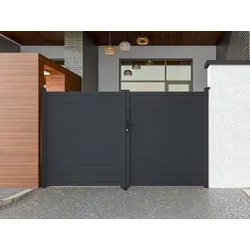 Gartentor Flügeltor Doppeltor - 305 x 181 cm - voll - voll - Aluminium - Anthrazit - NAZARIO