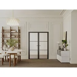 Tür-Set - zwei Flügel - wendbar - Aluminium & Sicherheitsglas - 204 x 146 cm - Schwarz - MASERU