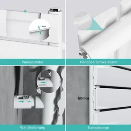 doporro Badheizung 100x50cm Weiß Paneelheizkörper Einlagig Horizontal Mittelanschluss Bad-Heizkörper - Weiß