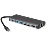 ROLINE Dockingstation USB Typ C, 8K30 HDMI, USB 3.2 Gen 1 (Typ-A), PD, LAN, SD/MicroSD