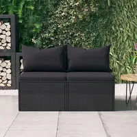 VidaXL Garten-Mittelsofas mit Kissen 2 Stk. Schwarz Poly Rattan