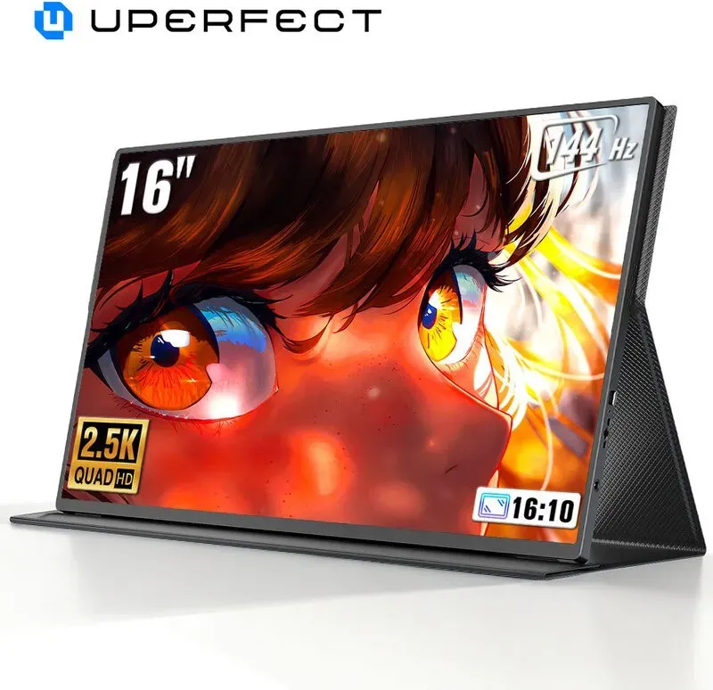 UPERFECT 16 Zoll 2K 144 Hz Tragbarer Monitor mit 2560 x 1600, 16:10, 1200:1, 450 Nits QLED-Display, Mini-HDMI, Typ-C, für PC, Laptop, Mobiltelefon, Xbox, Switch, PS4/5, tragbares Display, VESA-kompatibel