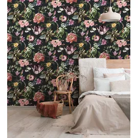 Marburg Vliestapete Floral Leaf 0,53 m x 10 m grün/rosa/schwarz 34193