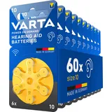 Varta Hörgerätebatterien Typ 10 gelb, Batterien 60 Stück Vorratspack, Power on Demand, wireless approved, Größe p 10 für Hörgeräte & Hörhilfen, Made in Germany