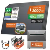Solarway® 2000Wp / 800W / 5,4kWh Balkonkraftwerk mit Speicher komplett Steckdose - 5,4kWh Anker SOLIX 3 PRO Speicher - Solaranlage Komplettset - 500W Solarmodule & Anker Speicher & Zubehör