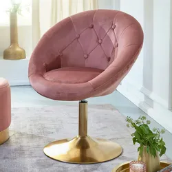 KADIMA DESIGN Loungesessel Samt Rosa / Gold Design Drehstuhl, Clubsessel Polsterstuhl mit Rückenlehne, Drehsessel Cocktailsessel Lounge, Sessel mit