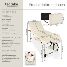 Tectake Massageliege 3 Zonen 212 x 103 x 90 cm Beige