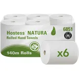 Hostess NATURA Papierhandtücher aus 100 % Recyclingmaterial 6851 – 2-lagige Rollenhandtücher – 6 x 140 m Papierhandtücher in Rollen (840 m gesamt)