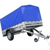 Auto Anhänger 230x125 Garden Trailer 230 KIPP Unitrailer 750 kg mit Stützrad, blauer Hochplane und Hochspriegel