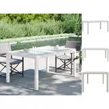 vidaXL Gartentisch 150x90x75 cm Gehärtetes Glas Poly Rattan Weiß