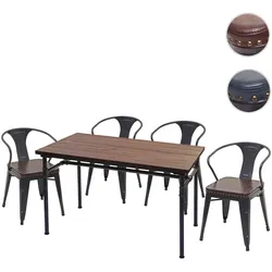 Esszimmer-Set HWC-H10, 4x Esszimmerstuhl Esszimmertisch, Ulme Holz MVG Industrial Gastronomie ~ brau