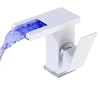 Gojoy Wasserhahn mit Licht Bad, Led Wasserfall Badezimmer Wasserhahn Schwarz & Weiß Led Licht 3 Farben Ändern Auslauf Waschtischarmatur(White)