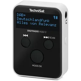 TechniSat DIGITRADIO mobil 2 – Portables DAB+/FM Mini-Radio mit integriertem Akku (wiederaufladbares Taschenradio, Schwarz, Weiß