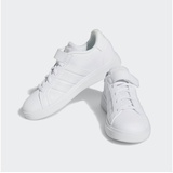 adidas Grand Court Elastic Lace and Strap Sneaker, FTWR White/FTWR White/Grey one, 32 EU - 32 EU
