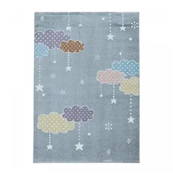 Kinderteppiche 10 mm Kurzflor Teppich mit Bunte Wolken, Stern Motiv